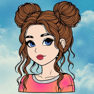 realistic girl with two buns in her hair