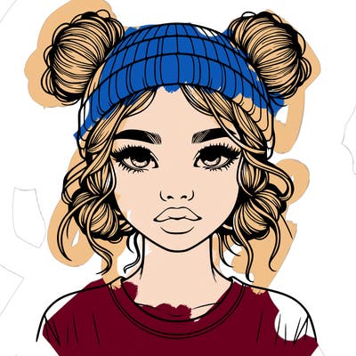 realistic girl with buns in her hair with a beanie on
