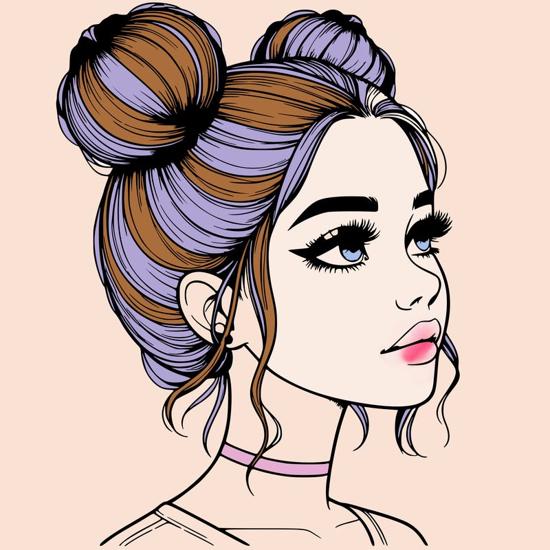 realistic girl with buns on the top of her head