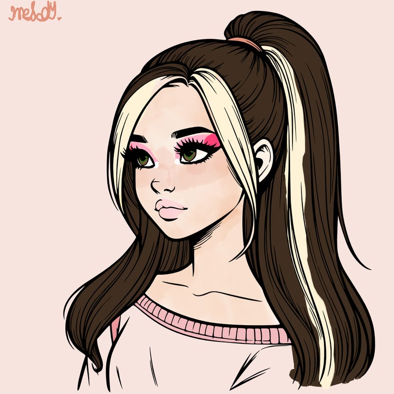 realistic girl with a high ponytail