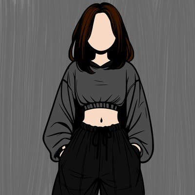 realistic girl faceless with baggy pants and a crop top