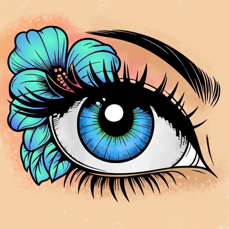 realistic eye with flower