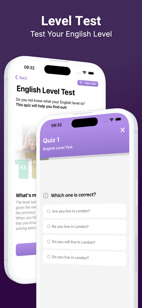 Use of English PRO - English level test and multiple choice grammar quiz interface on the Use of English PRO app