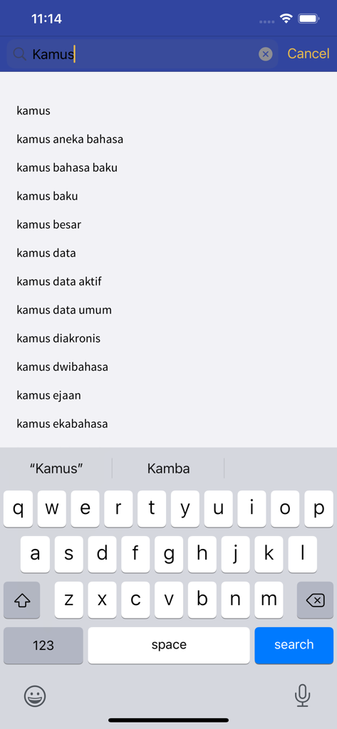 Kamus Besar Bahasa Indonesia - KBBI dictionary app search interface with word suggestions