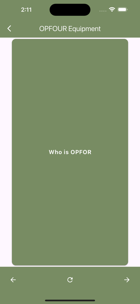 Army Leader Smart Cards - A flashcard in the Army Leader Smart Cards app asking Who is OPFOR within the OPFOR Equipment section.