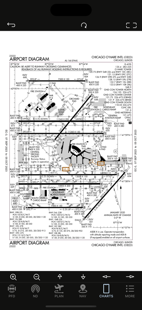 Chicago OHare International Airport ORD diagram chart displayed on AirTrack NG app
