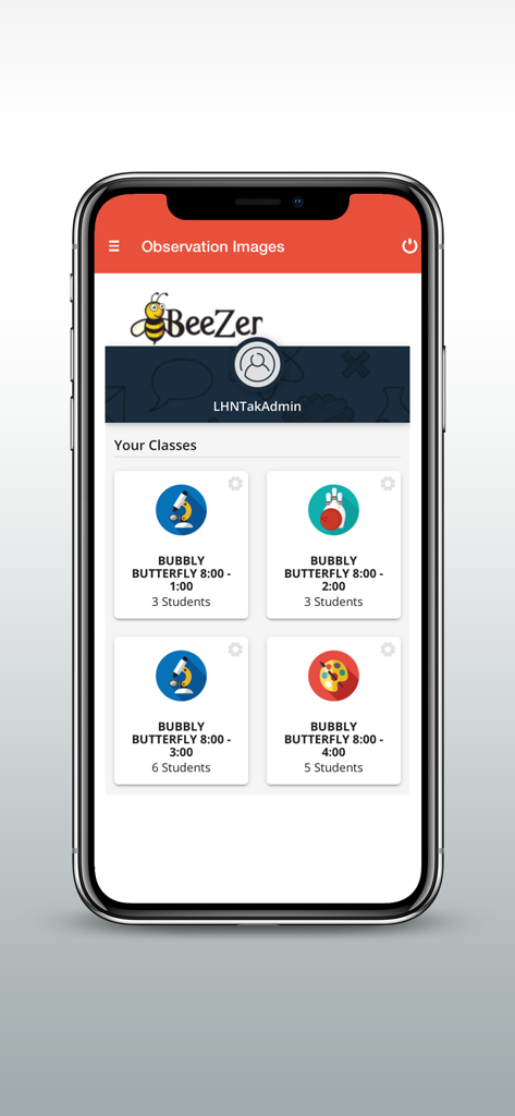 Orison School V2 BeeZeR screen displaying classroom schedules and student information