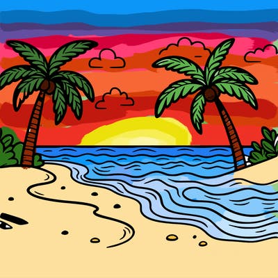 sandy beach with palm trees