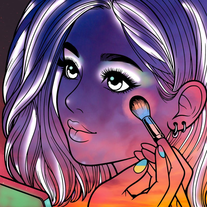 a realistic girl doing her makeup