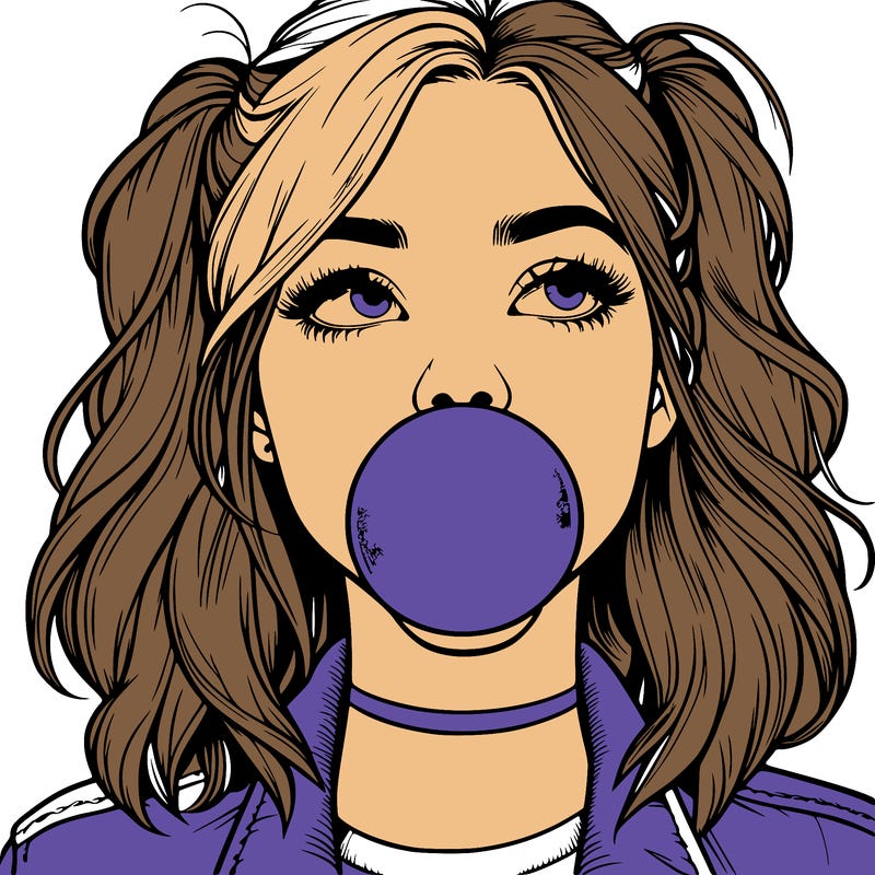 realististic girl blowing bubble -gum