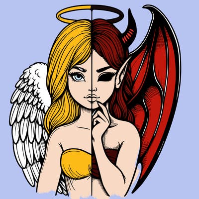 realistic angel half demon