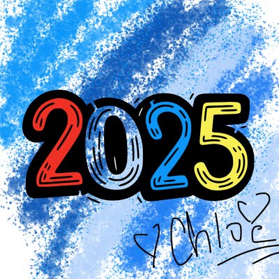 one line scrawled numbers sketch design “2025”