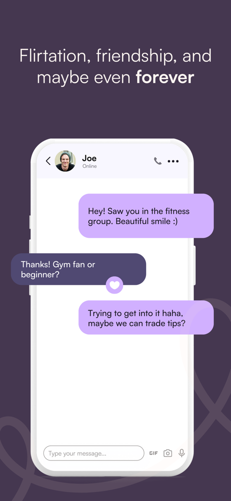 Uma interface de chat do aplicativo de namoro gay Disco mostrando uma conversa amigável entre dois homens sobre fitness e interesses compartilhados.