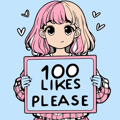 a girl holding a sign saying 100 likes please