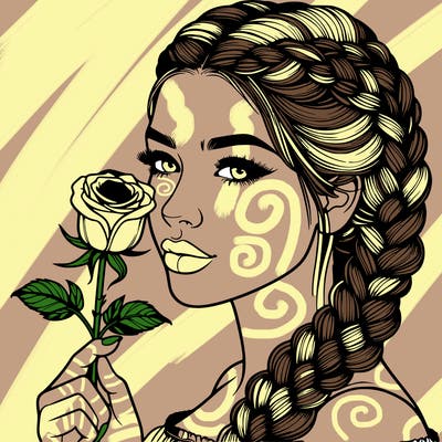 realistic woman with braids holding a single rose