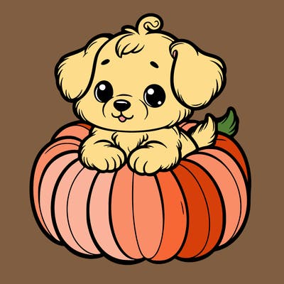cute little puppy in a pumpkin