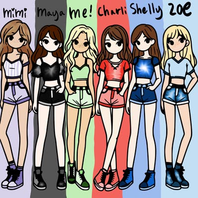 a group of girls wearing crop tops and shorts