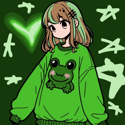 girl wearing frogging sweatshirt
