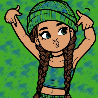 realistic teenage girl with braids and a beanie and crop top doing 🫶🏼