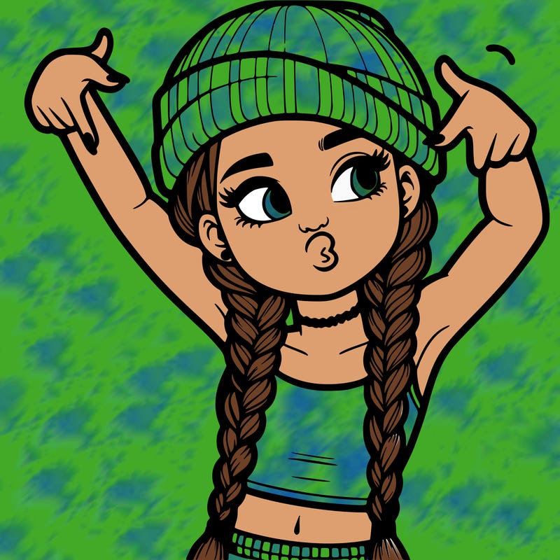 realistic teenage girl with braids and a beanie and crop top doing 🫶🏼