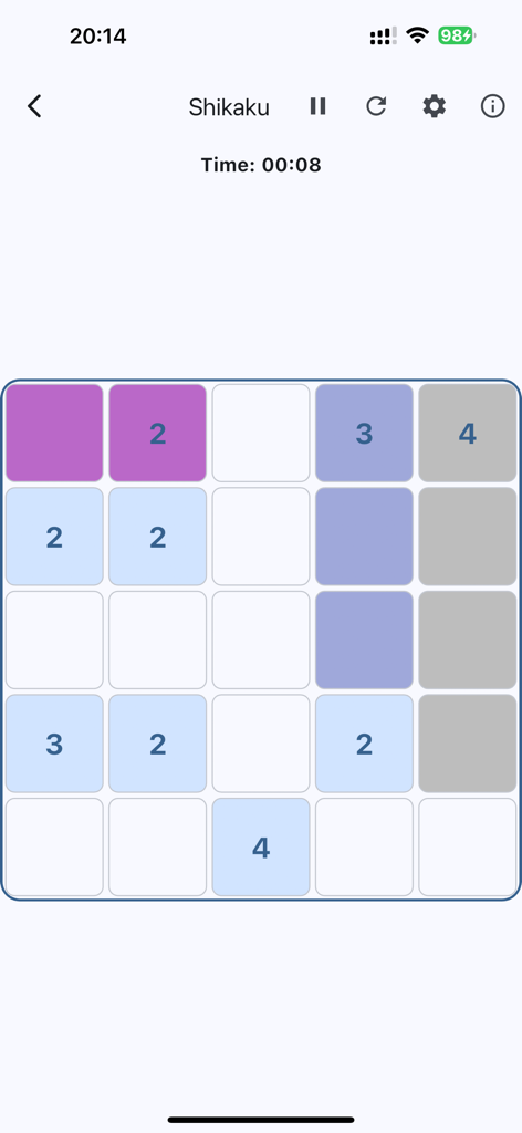 Puzzle Master - Brain Training - Gameplay screen of a Shikaku logic puzzle featuring a grid with colored rectangles and numbered cells