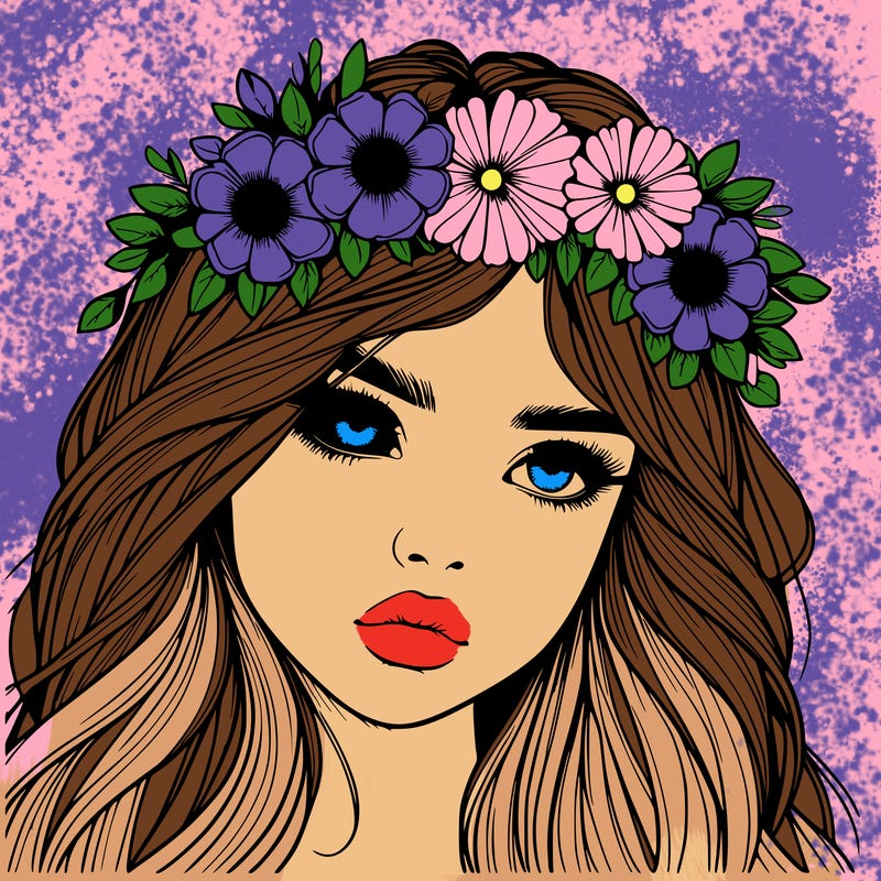 realistic girl with flowers crown