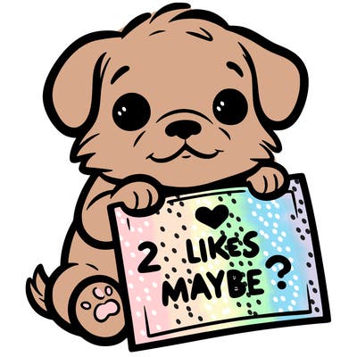 a puppy holding a sign that says 2 likes maybe?