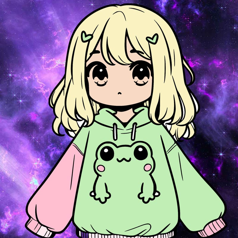 girl wearing frogging sweatshirt