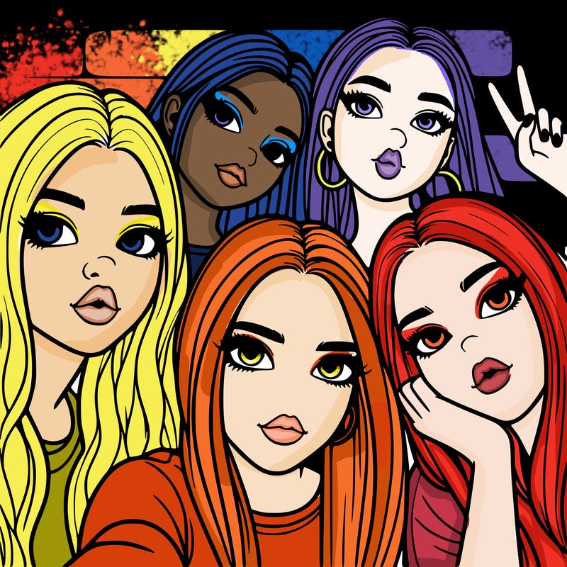 group of teen girls friends y2k up close in a selfie