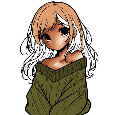 shy pretty girl wearing a sweater that is falling off one shoulder portrait