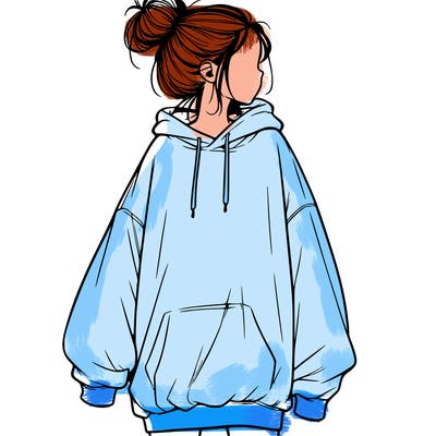 realistic girl with a oversized sweatshirt on and a bun