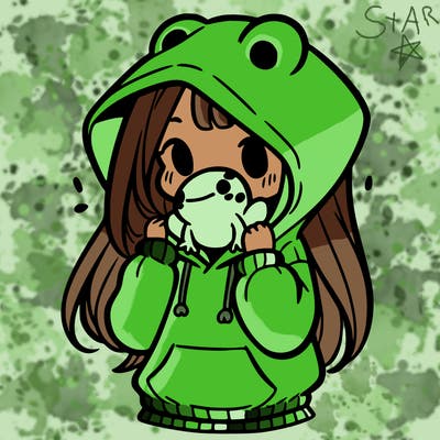 a girl holding a froggy hoodie
