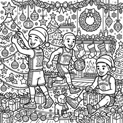 Celebrate the festive season with your favorite NBA point guards, ready to spread some holiday cheer! This dynamic coloring page combines the thrill of basketball with the joy of Christmas.