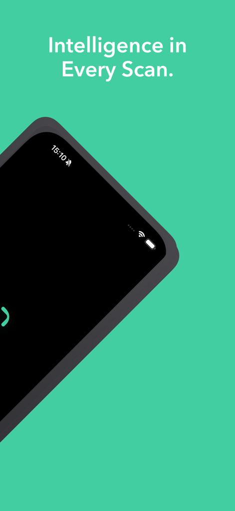 SnapScanner+ PDF, Docs & Cards - SnapScanner 앱 홍보 화면, Teal 배경에 Intelligence in Every Scan 태그라인