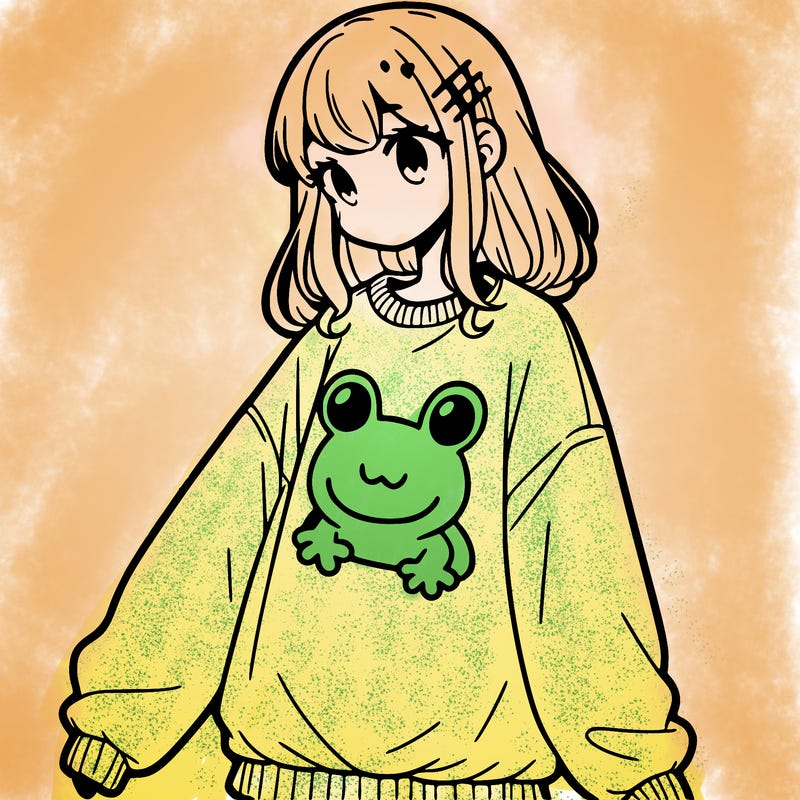girl wearing frogging sweatshirt
