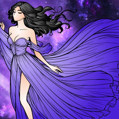 realistic woman in dress flowing the the wind