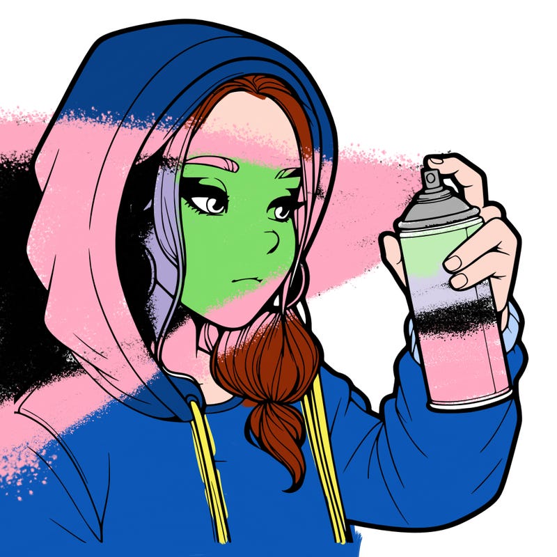 a realistic girl, spray painting