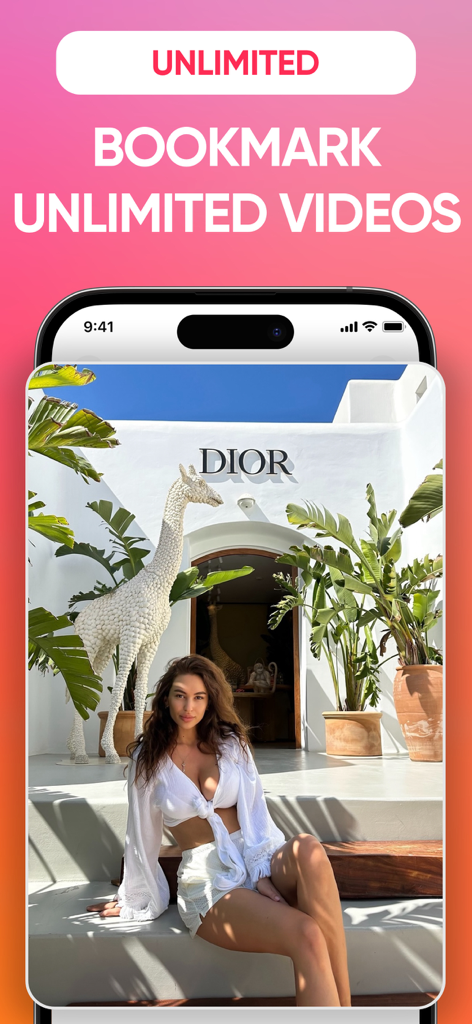 InstaGet Instagram Video Saver - InstaGet app screenshot promoting the unlimited video bookmarking feature