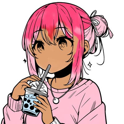 manga character drinking boba