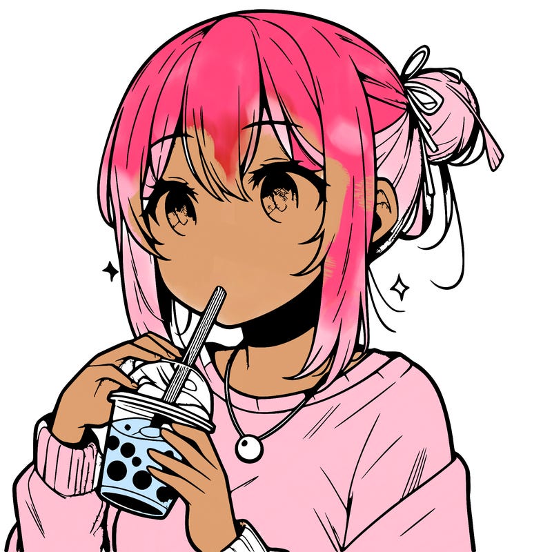 manga character drinking boba