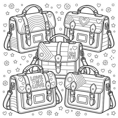Embrace the spirit of Pride Month with this heartwarming coloring page featuring beautifully designed satchel bags. Each bag proudly displays symbols of love, diversity, and community, ready for you to bring to life with color.