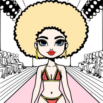 swimsuit model with afro on a runway
