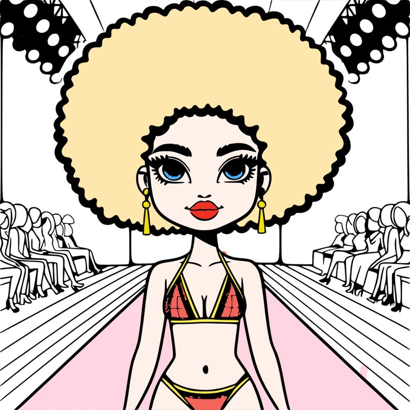 swimsuit model with afro on a runway