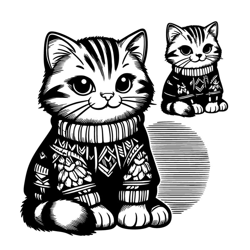 realistic cat wearing a cat sweater