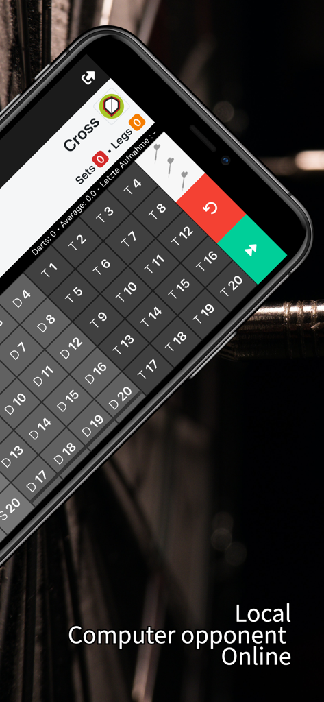 Darts1 Counter App Spielstanderfassungs-Oberfläche mit Ziffernblock für Doppel und Dreifach-Treffer