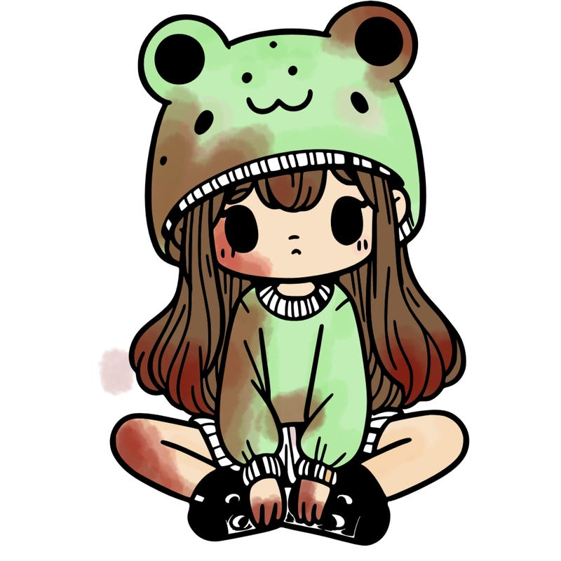 a girl wearing a frog hat and some frog socks