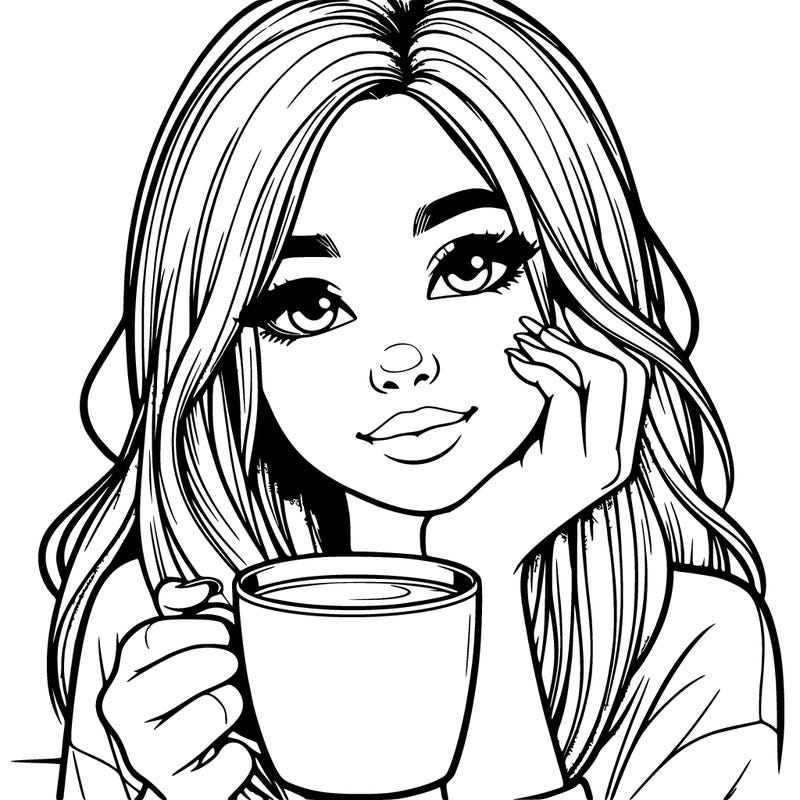 realistic girl with a cup of coffee