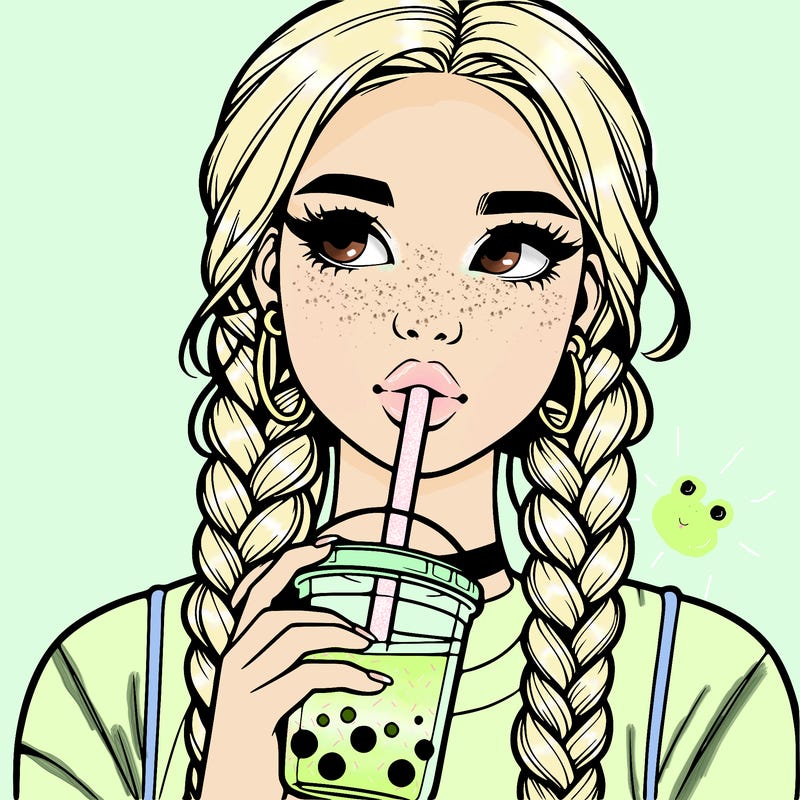 realistic girl with braided hair drinking boba