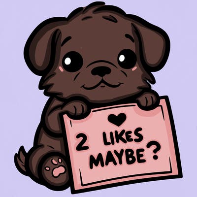 a puppy holding a sign that says 2 likes maybe?
