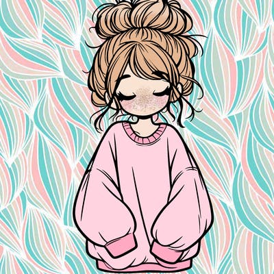 girl with baggy sweatshirt and messy bun